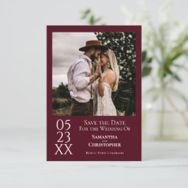 シンプルBurgundyミニマモダンリスト写真結婚の セーブザデート