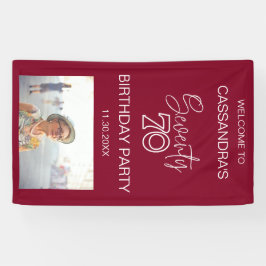 シンプルBurgundyモダン写真70誕生日歓迎 横断幕