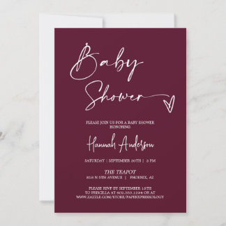 シンプルBurgundyモダン Baby Shower QRコード写真 招待状