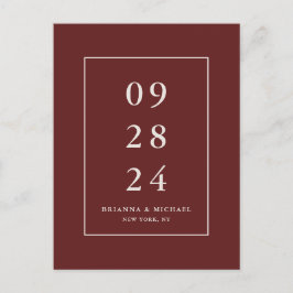 シンプルBurgundyモダン Red Wedding Save the Date ポストカード