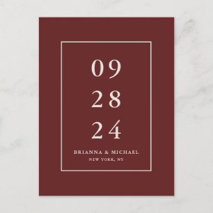 シンプルBurgundyモダン Red Wedding Save the Date ポストカード