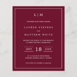シンプルBurgundy Monogram Budget Wedding Invite