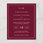 シンプルBurgundy Monogram Budget Wedding Invite (正面)