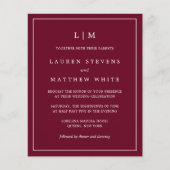 シンプルBurgundy Monogram Budget Wedding Invite (正面)