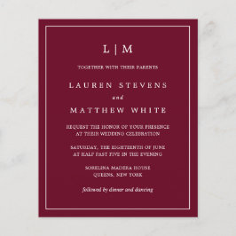 シンプルBurgundy Monogram Budget Wedding Invite