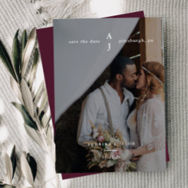 シンプルBurgundy Photo Monogram結婚's セーブザデート