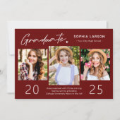 シンプルBurgundy Red 3フォトコラージュ卒業 案内状 (正面)