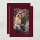 シンプルBurgundy Vertical Photo Minimalistの結婚 セーブザデート (正面/裏面)