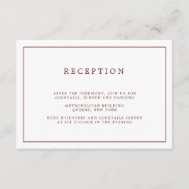 シンプルBurgundy White Minimalistウェディングレセプション エンクロージャーカード