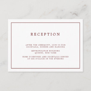 シンプルBurgundy White Minimalistウェディングレセプション エンクロージャーカード