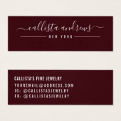 シンプルBurgundy White Script Earringディスプレイカード (正面&裏面)