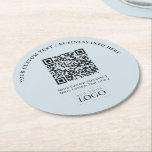 シンプルBusiness Logo QRコードプロモーション ラウンドペーパーコースター<br><div class="desc">この詳細コースターを使用してブランドのパーソナライズされた紙をビジネスに追加。このデザインは、ロゴのテンプレートとQRコードを埃っぽい青い背景に特色づける。このコースターカスタムは、レストラン、カフェ、バー、宴会、イベントなどに使用できる。私の店BaraBomStudioではさらに多くのビジネス用品が用意されている。</div>