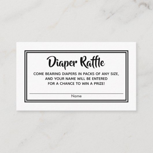 シンプルBWベビーシャワーおむつラッフルチケット エンクロージャーカード (正面)