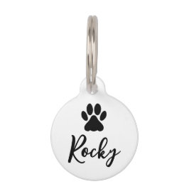 シンプルCat Name Paw Print with Phone Number Black ペット　ネームタグ