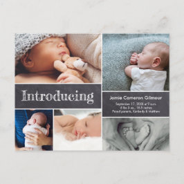 シンプルChalkboard複数のベビー写真の紹介 案内ポストカード