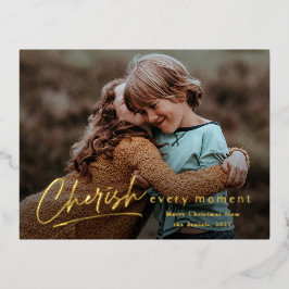 シンプルCherish Every Moment写真クリスマス 箔シーズンポストカード