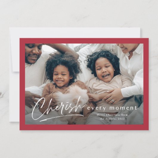 シンプルCherish Script 2写真クリスマス カード (正面)