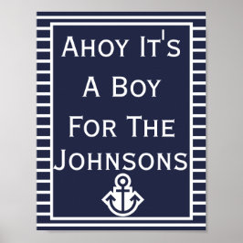 シンプルChic Ahoy It's A Boy Baby Shower Poster ポスター