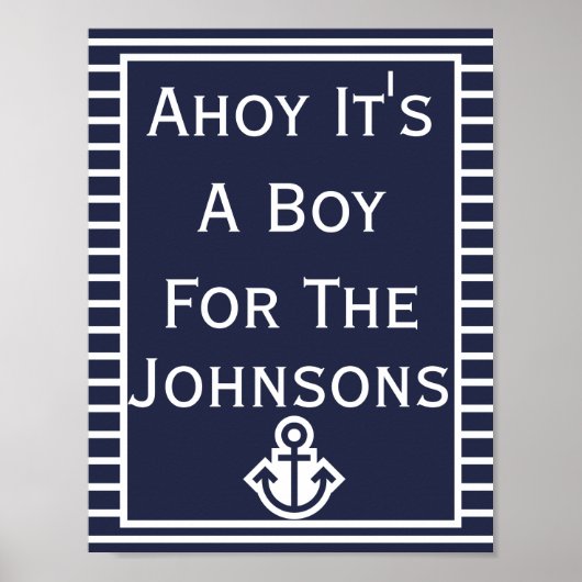 シンプルChic Ahoy It's A Boy Baby Shower Poster ポスター (正面)