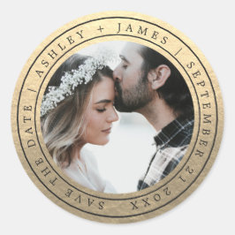 シンプルChic Save the Date 結婚's Photo金ゴールドクラス ラウンドシール
