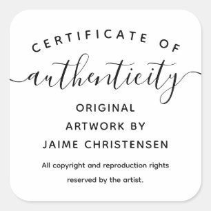 シンプルChic Script Certificate of Authenticity スクエアシール