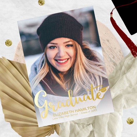 シンプルChic Script Graduation発表 箔招待状