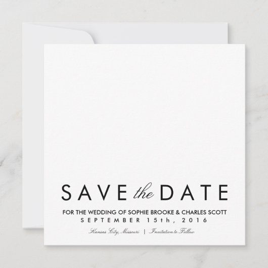 シンプルChic Square Save the Date Cardテンプレート セーブザデート (正面)