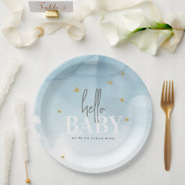 シンプルChic We are on Cloud 9 Hello Baby Shower ペーパープレート