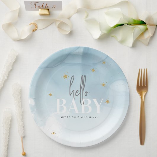 シンプルChic We are on Cloud 9 Hello Baby Shower ペーパープレート (ウェディング)