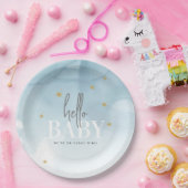 シンプルChic We are on Cloud 9 Hello Baby Shower ペーパープレート (パーティー)