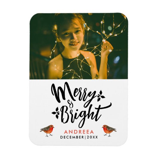 シンプルChristmas Robin Photo Typo マグネット (縦)