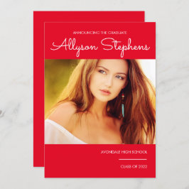 シンプルClassyスクリプト1枚フォトレッド |白い文字 案内状