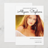 シンプルClassyスクリプトOneフォトホワイト |ブラック文字 案内状 (正面/裏面)