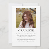 シンプルClassy 2025 2枚の写真卒業 招待状 (裏面)