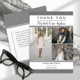 シンプルClassy 3フォトグレー |ホワイトの卒業 サンキューカード