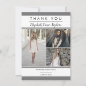 シンプルClassy 3フォトグレー |ホワイトの卒業 サンキューカード (正面)