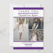 シンプルClassy 3フォトパープル |白の卒業 サンキューカード (正面)