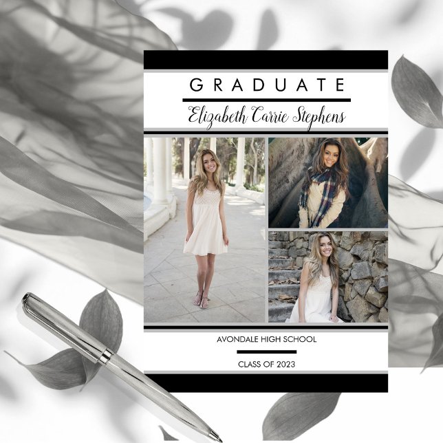 シンプルClassy 3フォトブラック |ホワイトの卒業 (クリエイターアップロード済み)