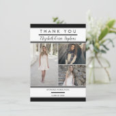 シンプルClassy 3フォトブラック |ホワイトの卒業 サンキューカード (スタンド正面)