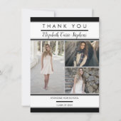 シンプルClassy 3フォトブラック |ホワイトの卒業 サンキューカード (正面)