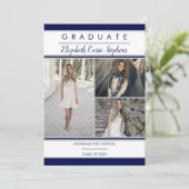 シンプルClassy 3フォトブルー |ホワイトの卒業 案内状 (スタンド正面)