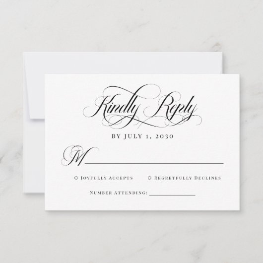 シンプルClasyエレガントモダンクラシックWhite Script 出欠カード (正面)