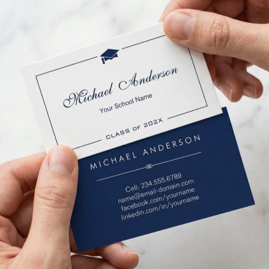 シンプルClean Black and White Graduation Name Card コーリングカード