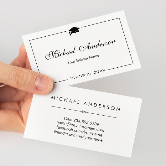 シンプルClean Black and White Graduation Name Card コーリングカード