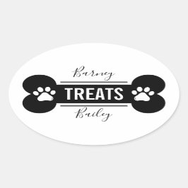 シンプルClean Black & White Dog Treat 楕円形シール