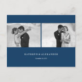 シンプルClean Blue Frame結婚's Thank You 2 Photo ポストカード (正面)