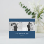 シンプルClean Blue Frame結婚's Thank You 2 Photo ポストカード (スタンド正面)