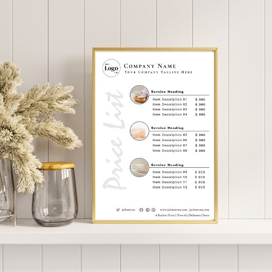 シンプルClean Minimalistホワイト写真価格表 ポスター