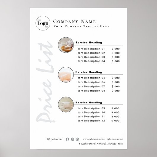 シンプルClean Minimalistホワイト写真価格表 ポスター (正面)