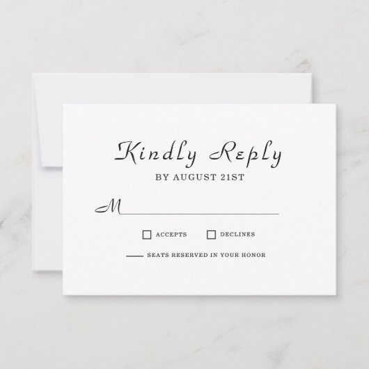 シンプルClean Minimalist Script Wedding RSVPカード (正面)